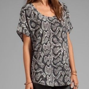 Joie Snake Skin Printed Savory Silk Joann F Top in Caviar loose modern trendy